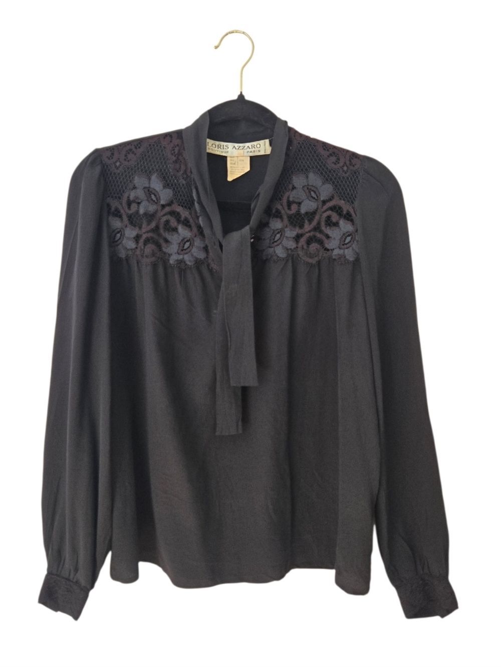 Vintage Loris Azzaro Paris Vintage Silk Blouse Black Medium Made-in-France